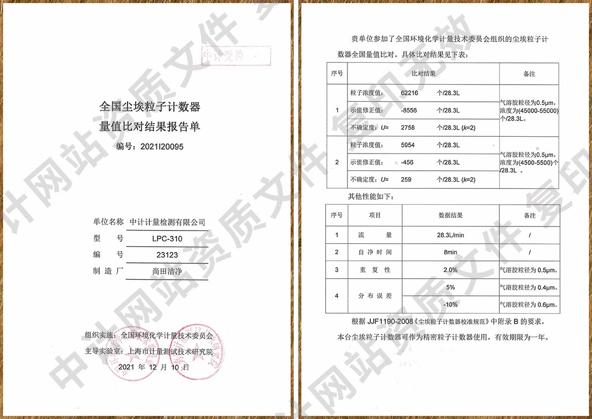 尘埃粒子比对报告